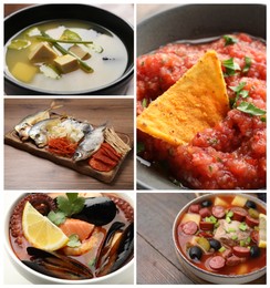 Image of Collection of different dishes with savory taste, collage