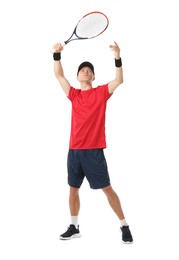Photo of Man with tennis racket on white background