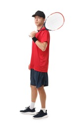 Photo of Man with tennis racket on white background