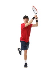 Photo of Man with tennis racket on white background