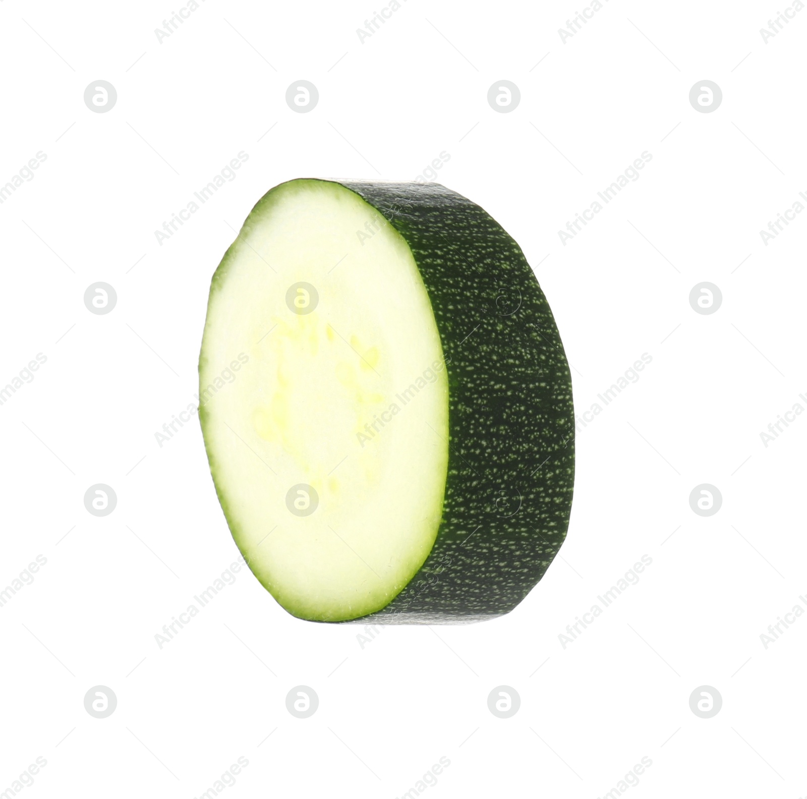 Photo of Slice of fresh ripe zucchini isolated on white