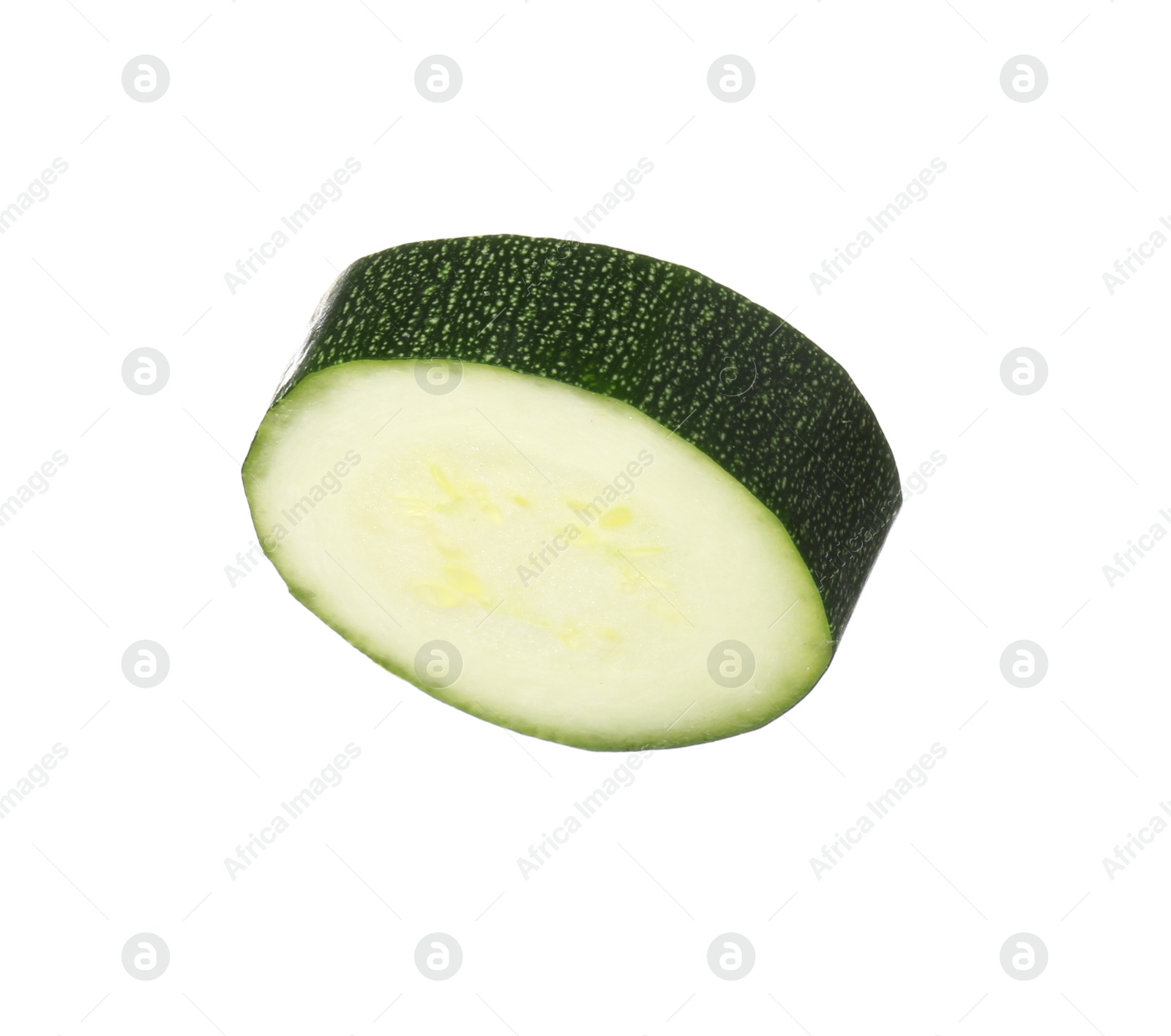 Photo of Slice of fresh ripe zucchini isolated on white