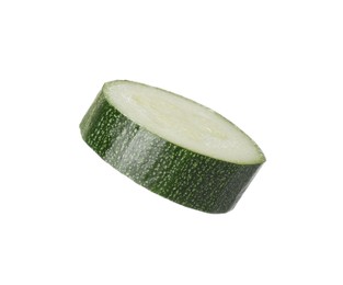 Photo of Slice of fresh ripe zucchini isolated on white