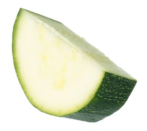 Photo of Slice of fresh ripe zucchini isolated on white