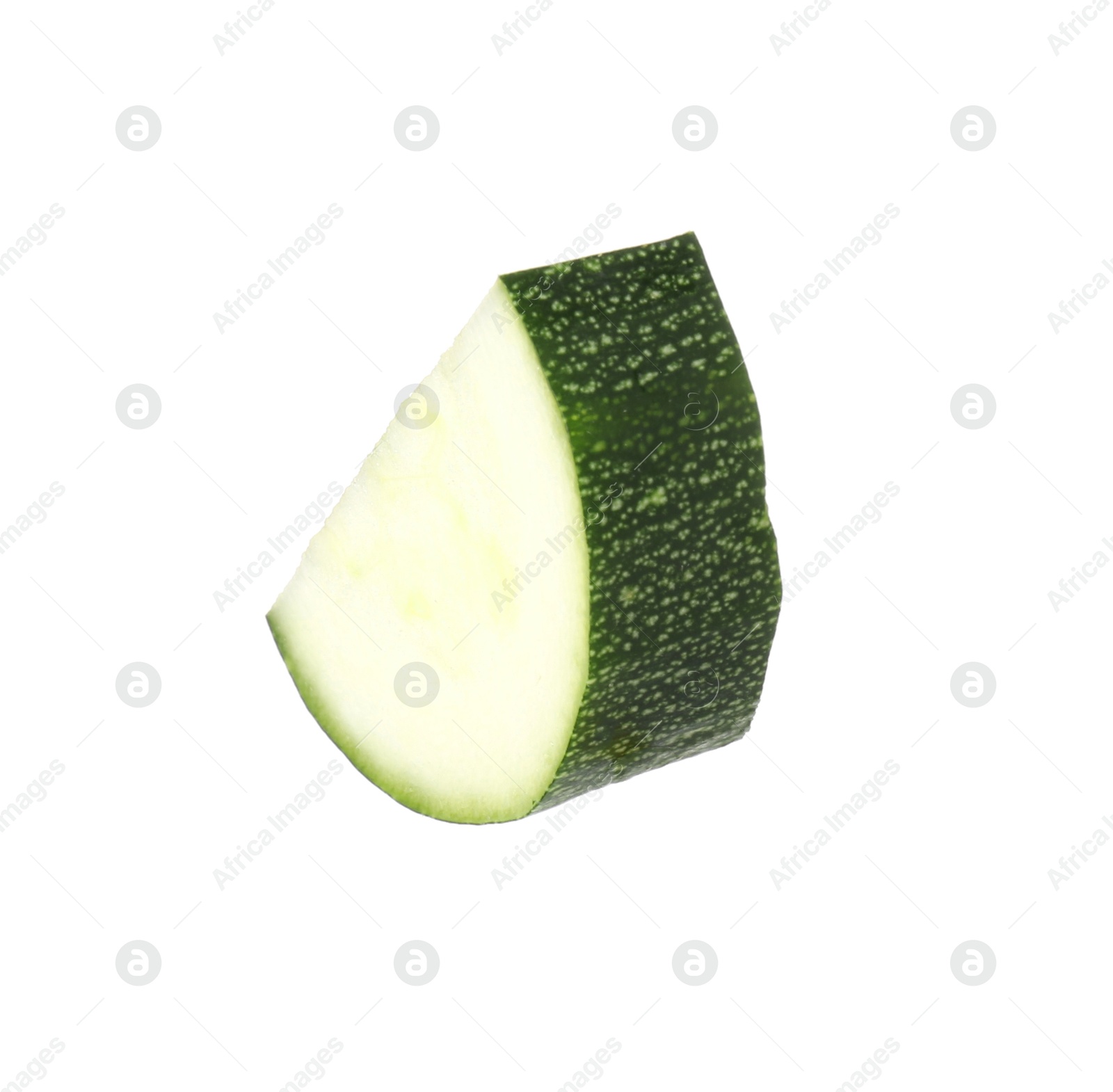 Slice of fresh ripe zucchini isolated on white Photo of Slice of fresh ripe zucchini isolated on white