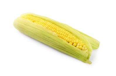 Photo of One tasty boiled corncob isolated on white