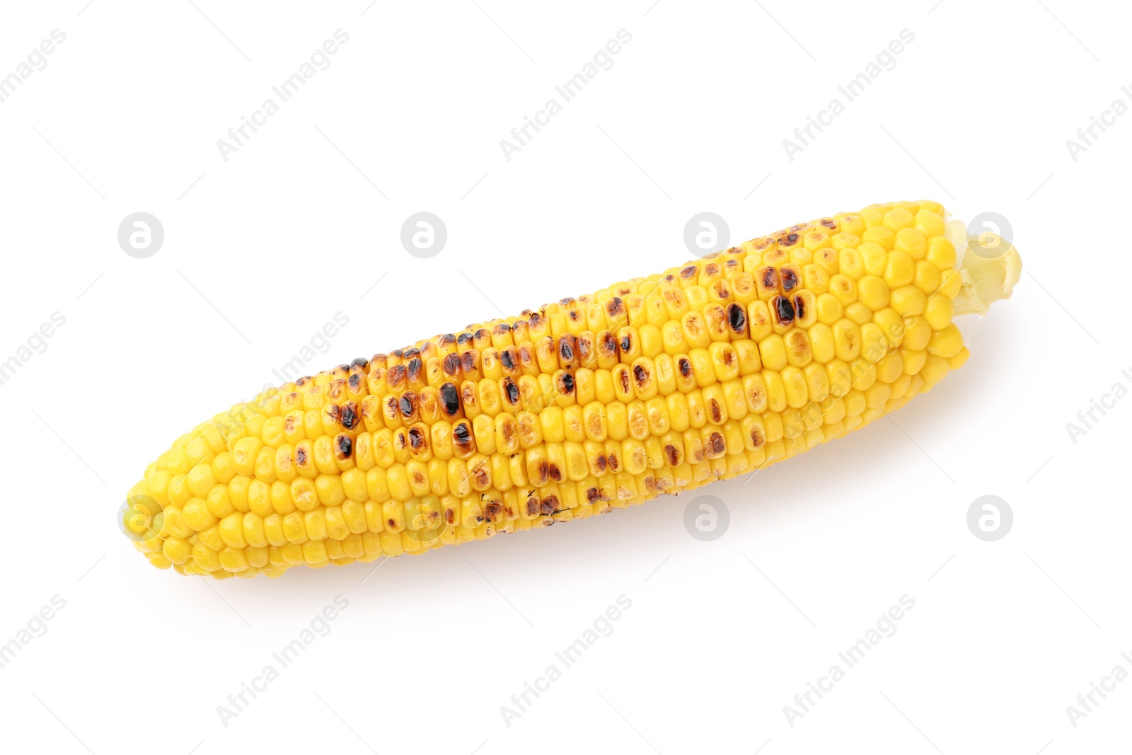 Photo of One tasty grilled corncob isolated on white, top view