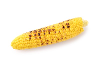 Photo of One tasty grilled corncob isolated on white, top view