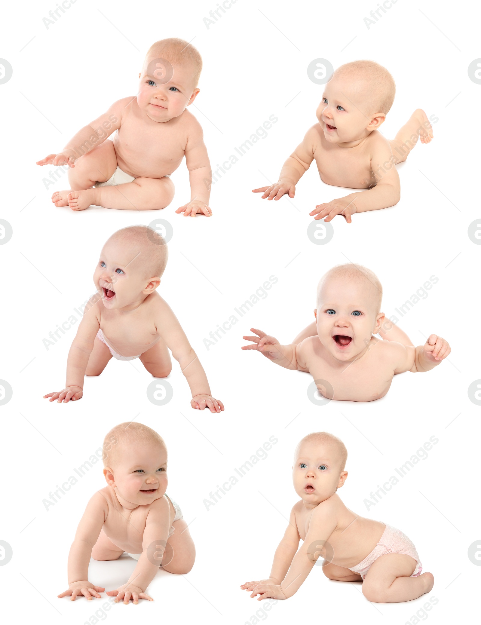 Cute little baby on white background, collage Image of Cute little baby on white background, collage