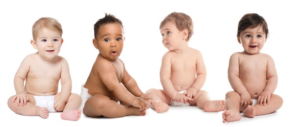 Image of Cute little babies on white background. Adorable children