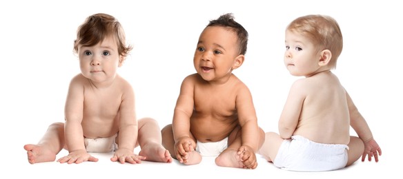 Image of Cute little babies on white background. Adorable children