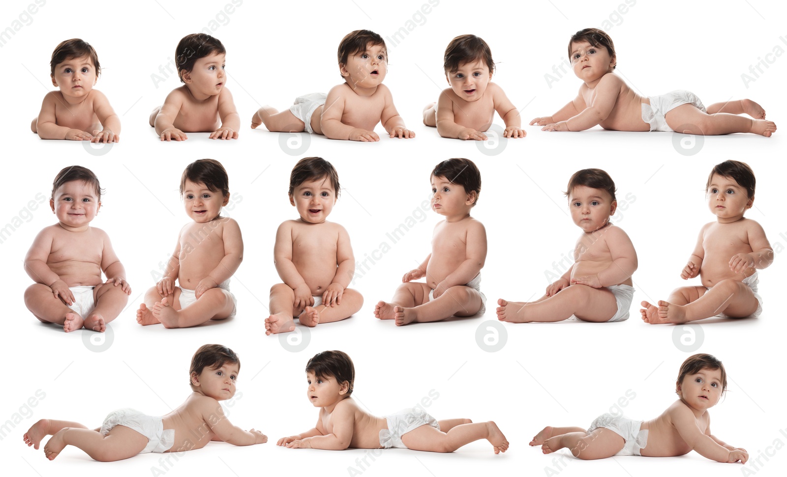 Cute little baby on white background, collage Image of Cute little baby on white background, collage