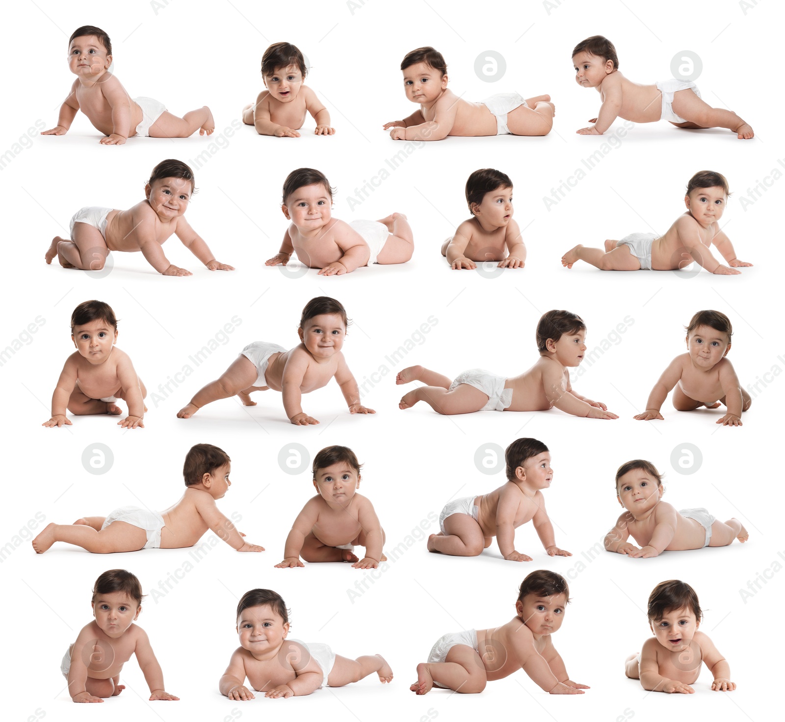 Cute little baby on white background, collage Image of Cute little baby on white background, collage