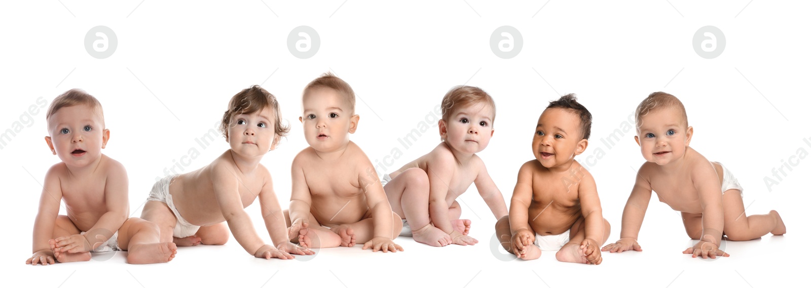 Cute little babies on white background. Adorable children Image of Cute little babies on white background. Adorable children