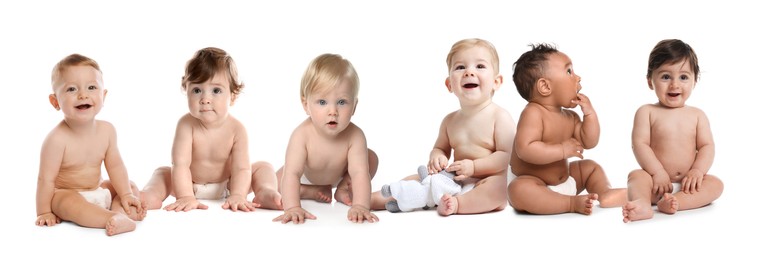 Image of Cute little babies on white background. Adorable children