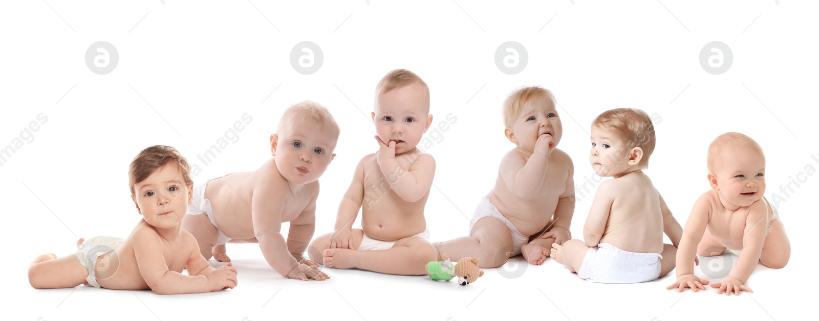 Cute little babies on white background. Adorable children Image of Cute little babies on white background. Adorable children