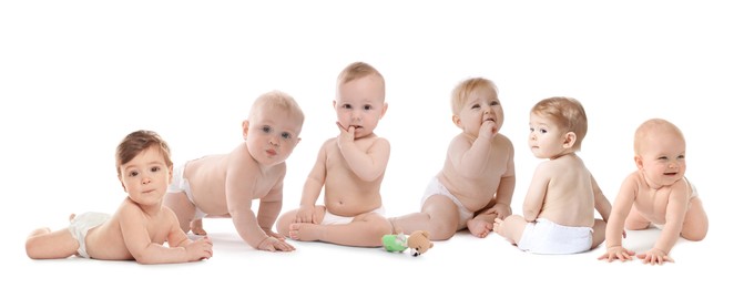 Image of Cute little babies on white background. Adorable children