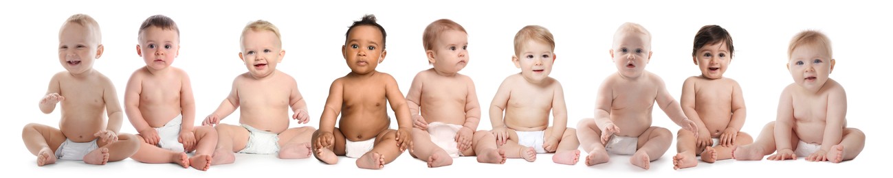 Image of Cute little babies on white background. Adorable children