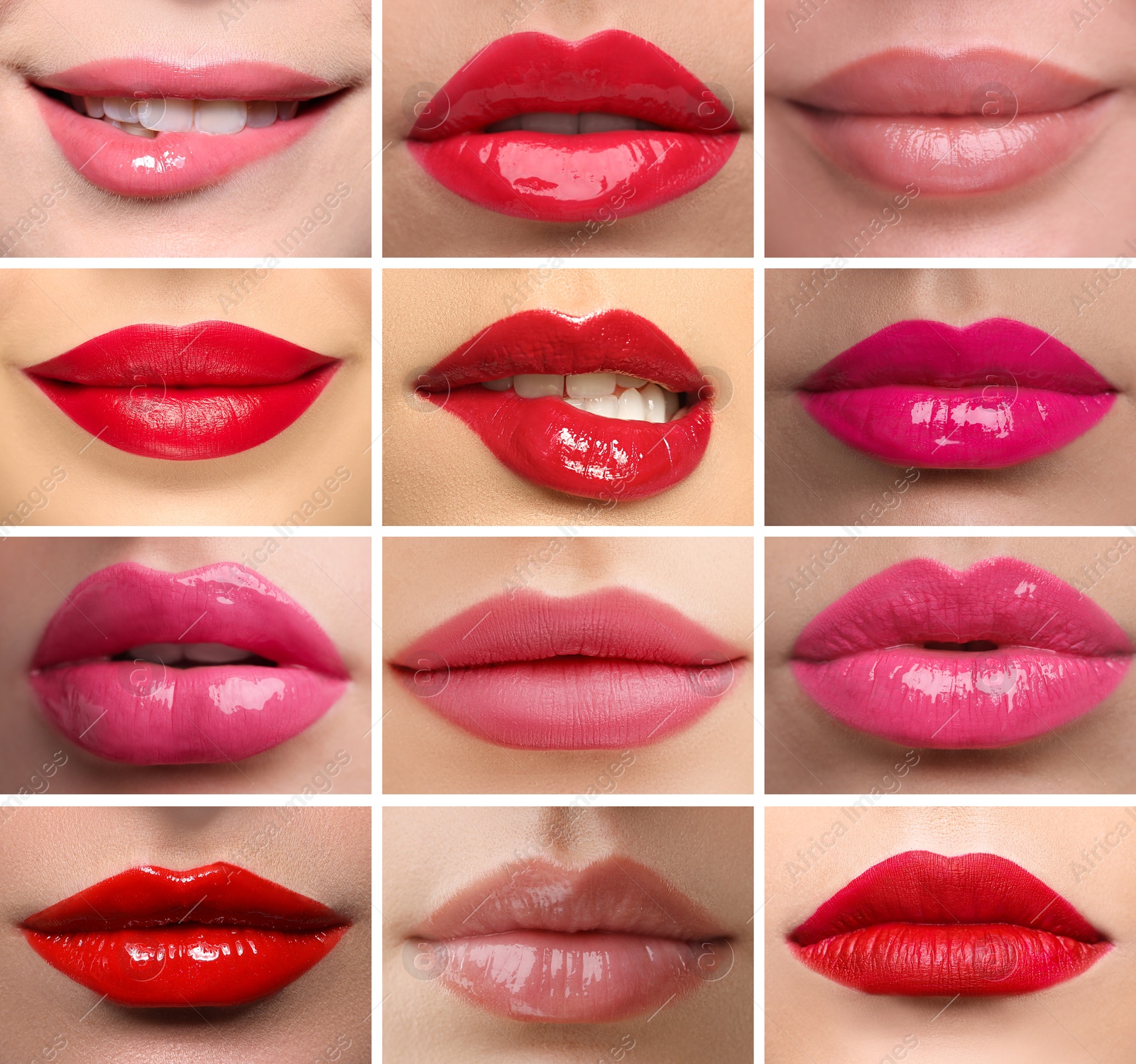 Image of Women's lips with lipsticks of different shades, collage
