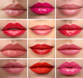 Image of Women's lips with lipsticks of different shades, collage