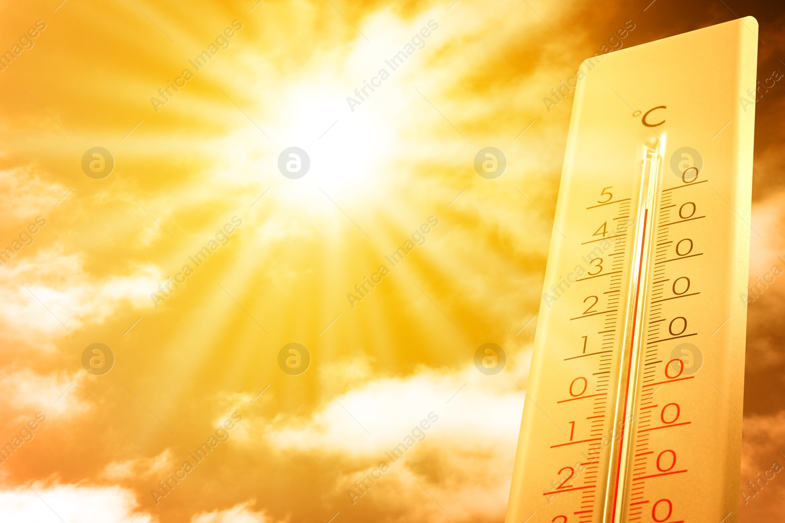 Extremely high temperature on thermometer against orange sky on sunny day. Severely hot summer weather Image of Extremely high temperature on thermometer against orange sky on sunny day. Severely hot summer weather