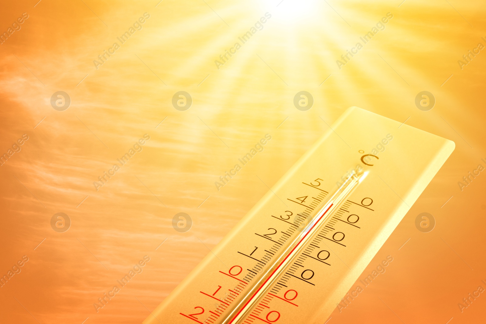 Extremely high temperature on thermometer against orange sky on sunny day. Severely hot summer weather Image of Extremely high temperature on thermometer against orange sky on sunny day. Severely hot summer weather
