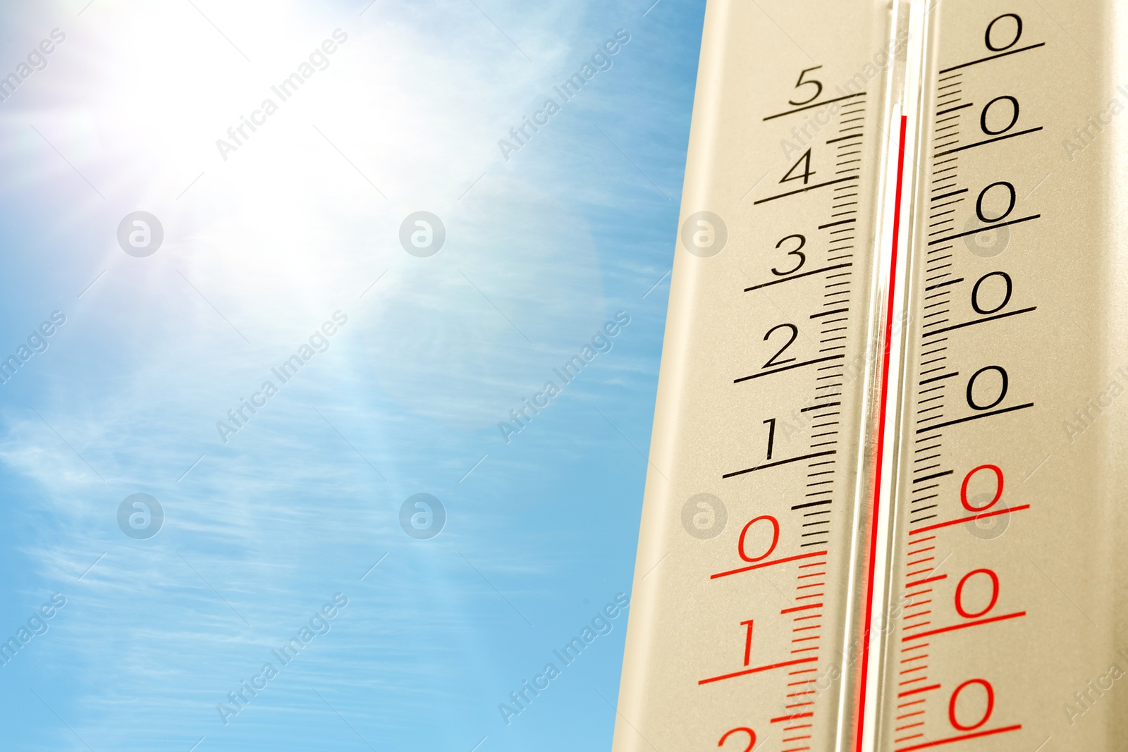 Extremely high temperature on thermometer against blue sky on sunny day. Summer weather Image of Extremely high temperature on thermometer against blue sky on sunny day. Summer weather
