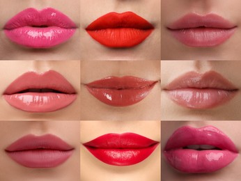 Image of Women's lips with lipsticks of different shades, collage