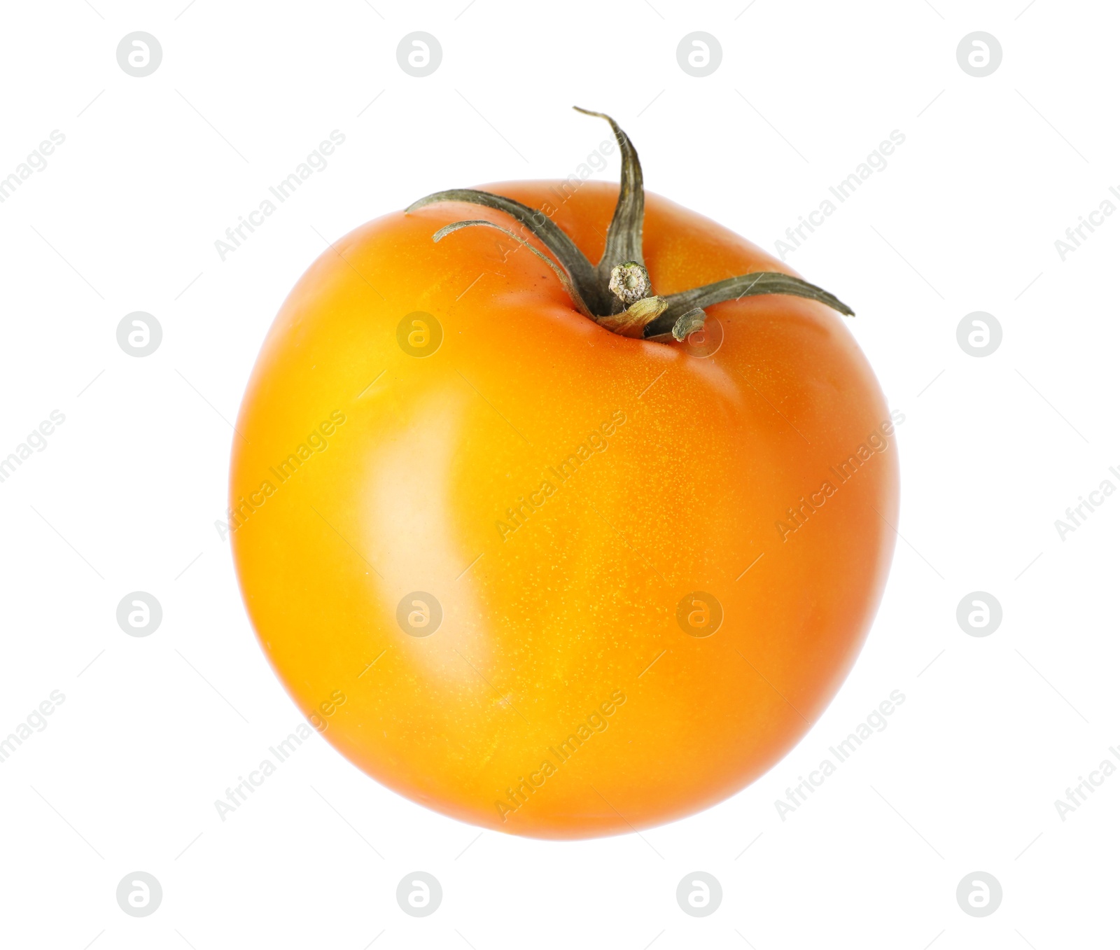 Photo of One ripe yellow tomato isolated on white