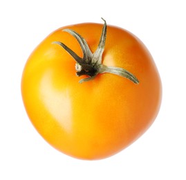 Photo of One ripe yellow tomato isolated on white