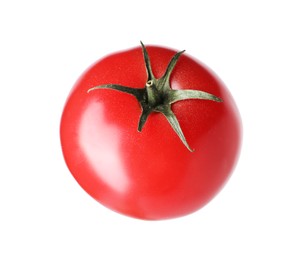 Photo of One ripe red tomato isolated on white