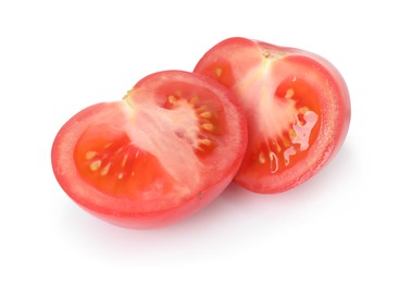 Photo of Pieces of ripe red tomato isolated on white
