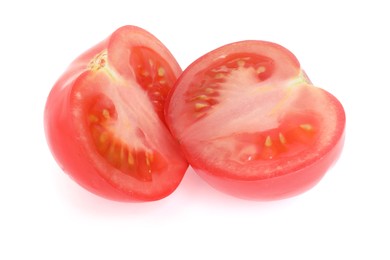 Photo of Pieces of ripe red tomato isolated on white