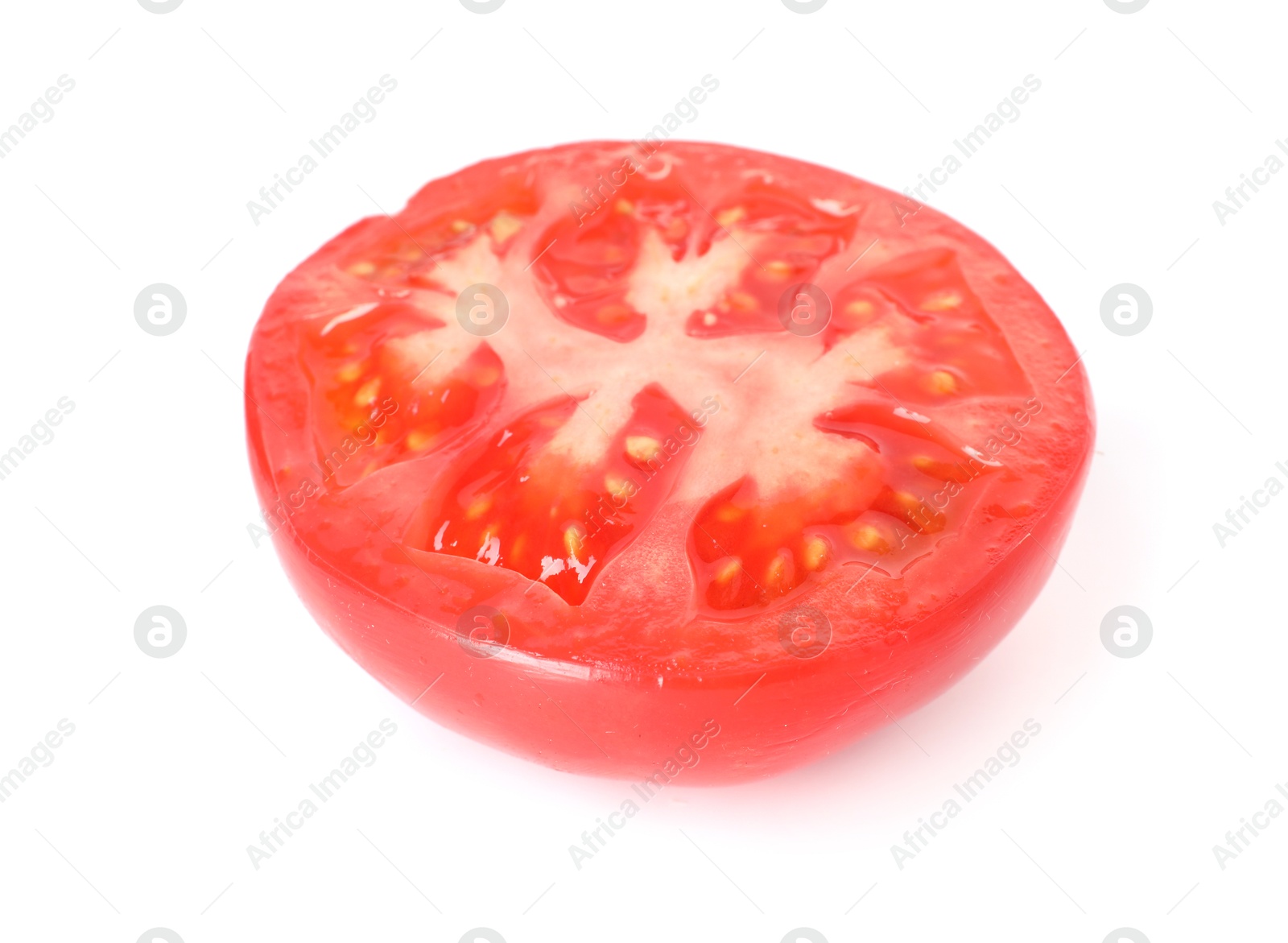 Photo of Piece of ripe red tomato isolated on white