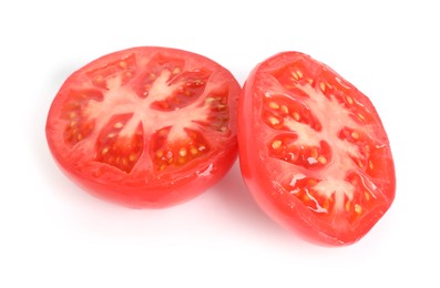 Photo of Pieces of ripe red tomato isolated on white
