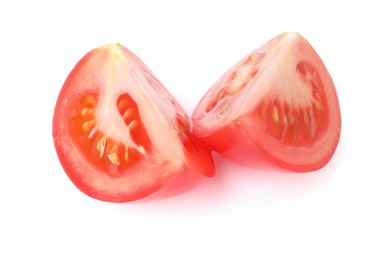 Photo of Pieces of ripe red tomato isolated on white