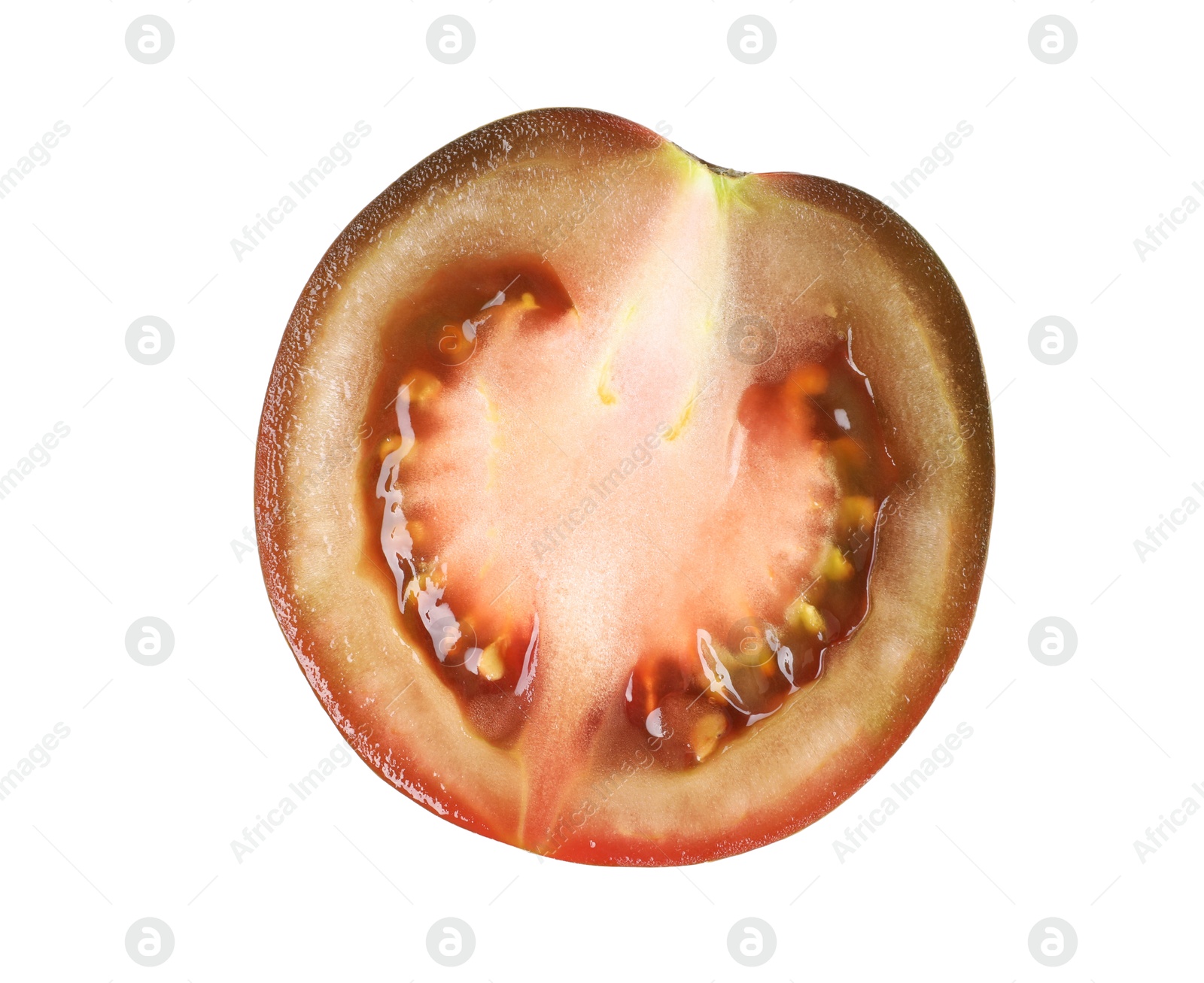 Piece of ripe tomato isolated on white Photo of Piece of ripe tomato isolated on white
