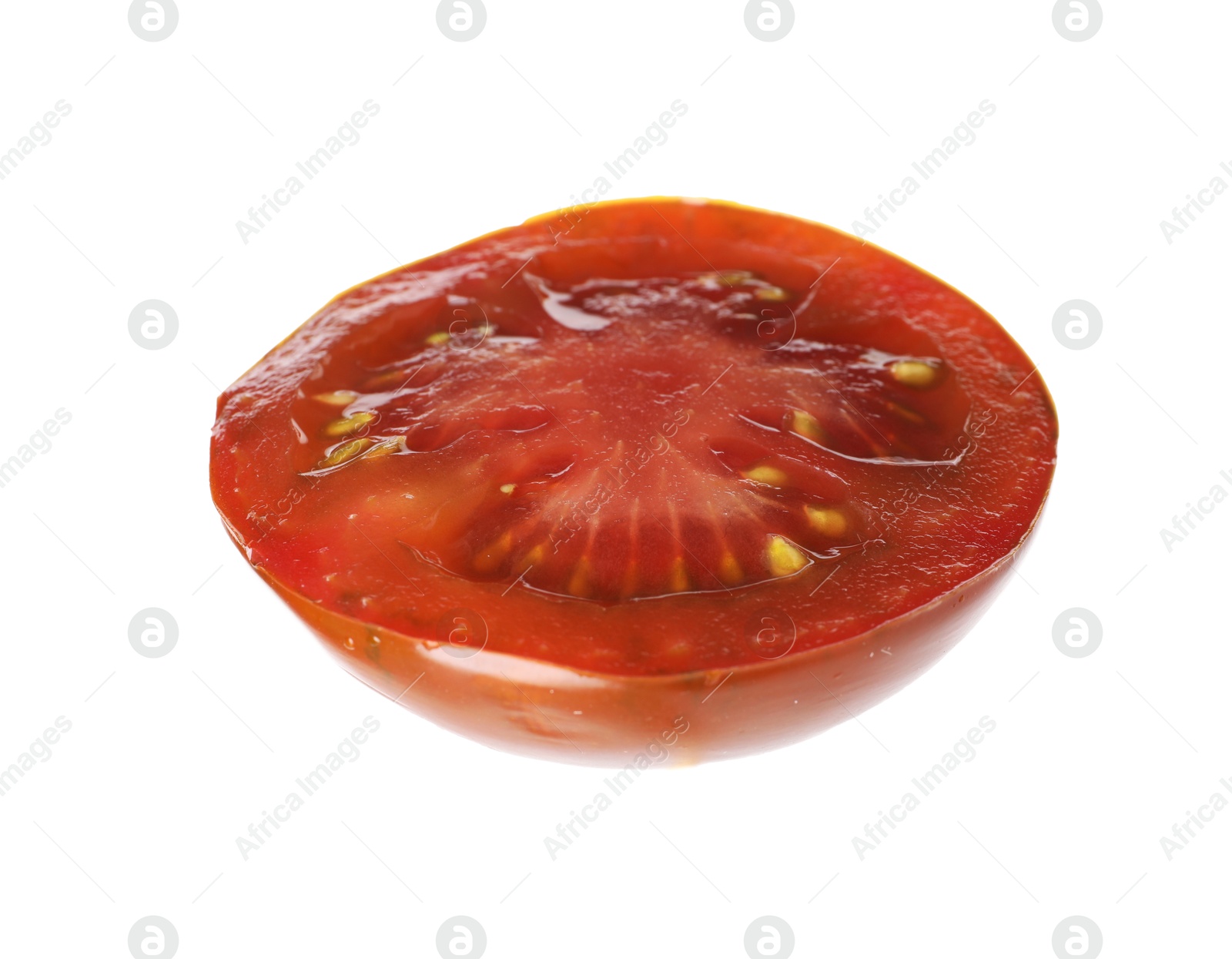 Photo of Piece of ripe red tomato isolated on white