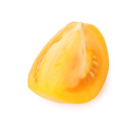 Photo of Piece of ripe yellow tomato isolated on white