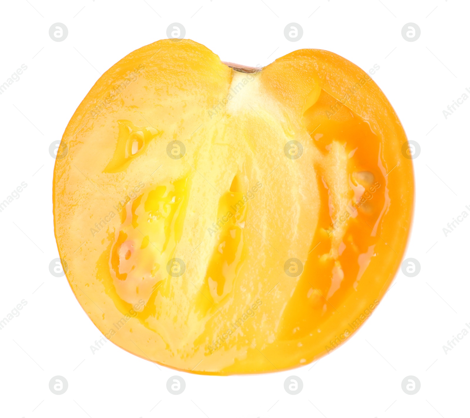 Photo of Piece of ripe yellow tomato isolated on white