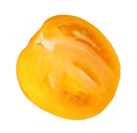 Photo of Piece of ripe yellow tomato isolated on white