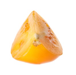 Photo of Piece of ripe yellow tomato isolated on white