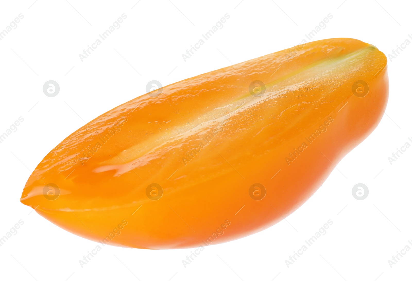 Photo of Piece of ripe yellow tomato isolated on white