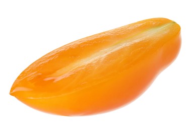 Photo of Piece of ripe yellow tomato isolated on white