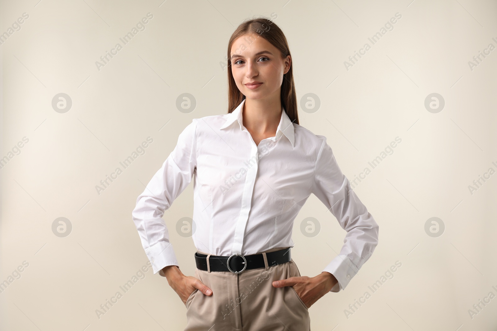 Photo of Portrait of beautiful woman on white background