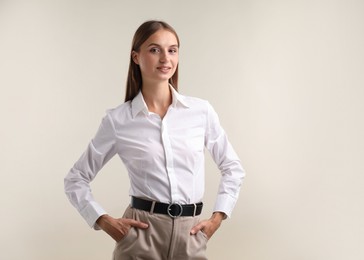 Photo of Portrait of beautiful woman on white background