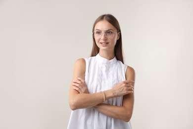 Photo of Portrait of beautiful woman on white background