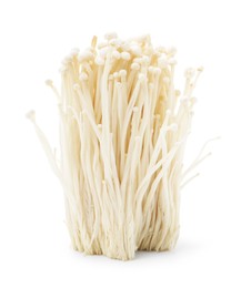 Photo of Cluster of fresh enoki mushrooms isolated on white
