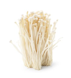 Photo of Cluster of fresh enoki mushrooms isolated on white