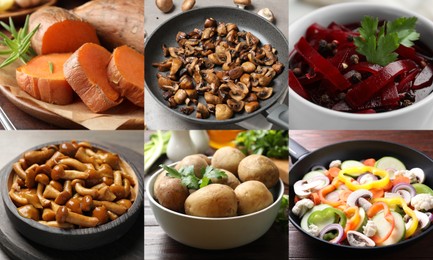 Image of Collection of food products with earthy taste, collage